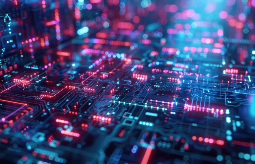 Abstract of digital connected shape and particle with tech cyber style. AIG53.